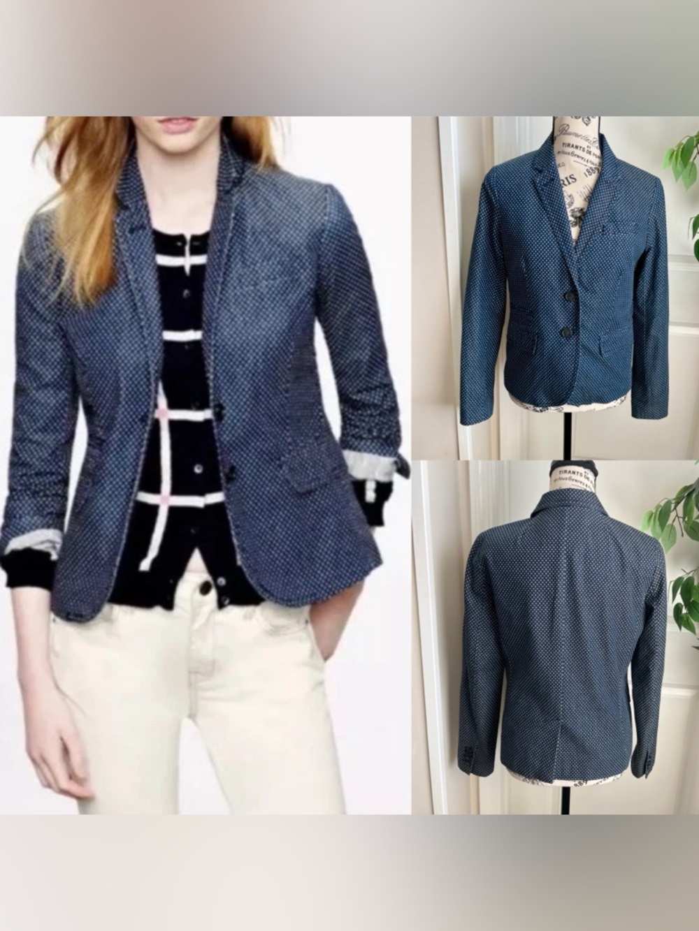 J.Crew Polka Dot Preppy Classic Schoolboy Blazer Navy Size 2